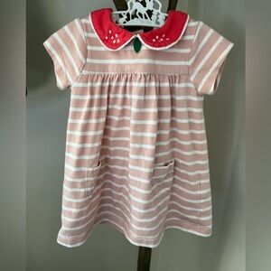 Baby Boden Pink and White Striped Strawberry Dress